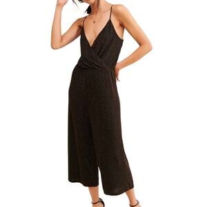 Anthropologie If By Sea Olivia Cropped Jumpsuit in Black, Size Large